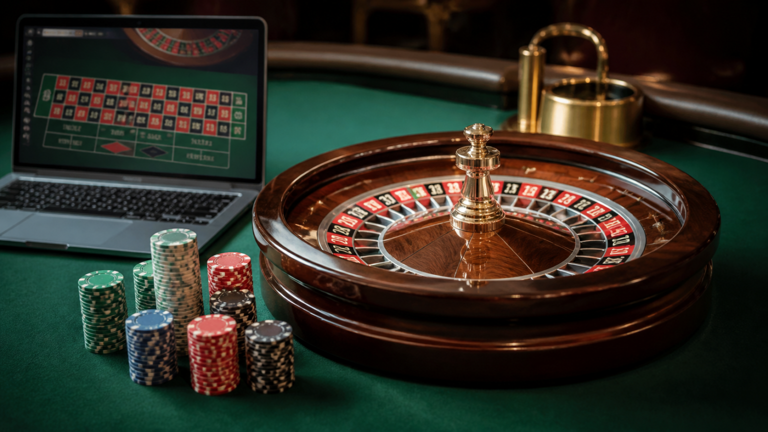 Laptop with online betting interface and casino chips